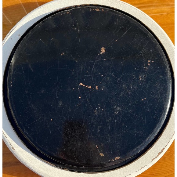 Round Black Gold Floral Hand-Painted Toleware Tray Serving Platter Wall Art - Picture 6 of 10